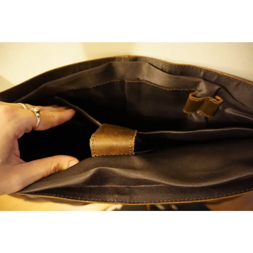 Handmade Brown Genuine Leather Messenger Bag Laptop Satchel Briefcase